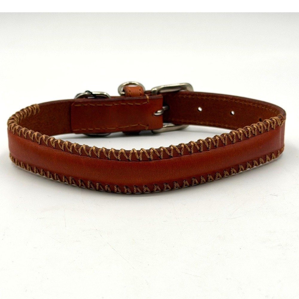 Myra Bag Rio Correr Tan Leather Whipstitch Dog Collar Size Small